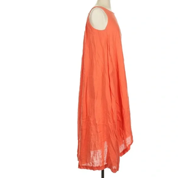 Black Crane Sleeveless High Low Maxi Dress Flax Linen Orange Paprika XS - Picture 4 of 12